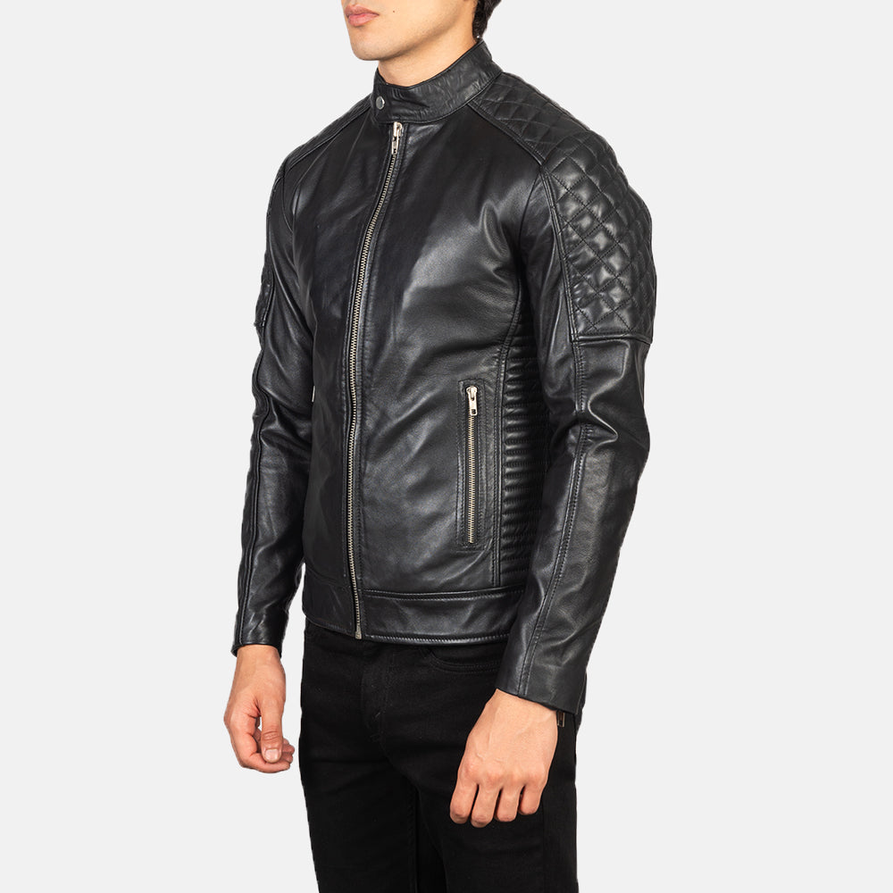 Fernando Quilted Black Leather Biker Jacket - Kualited