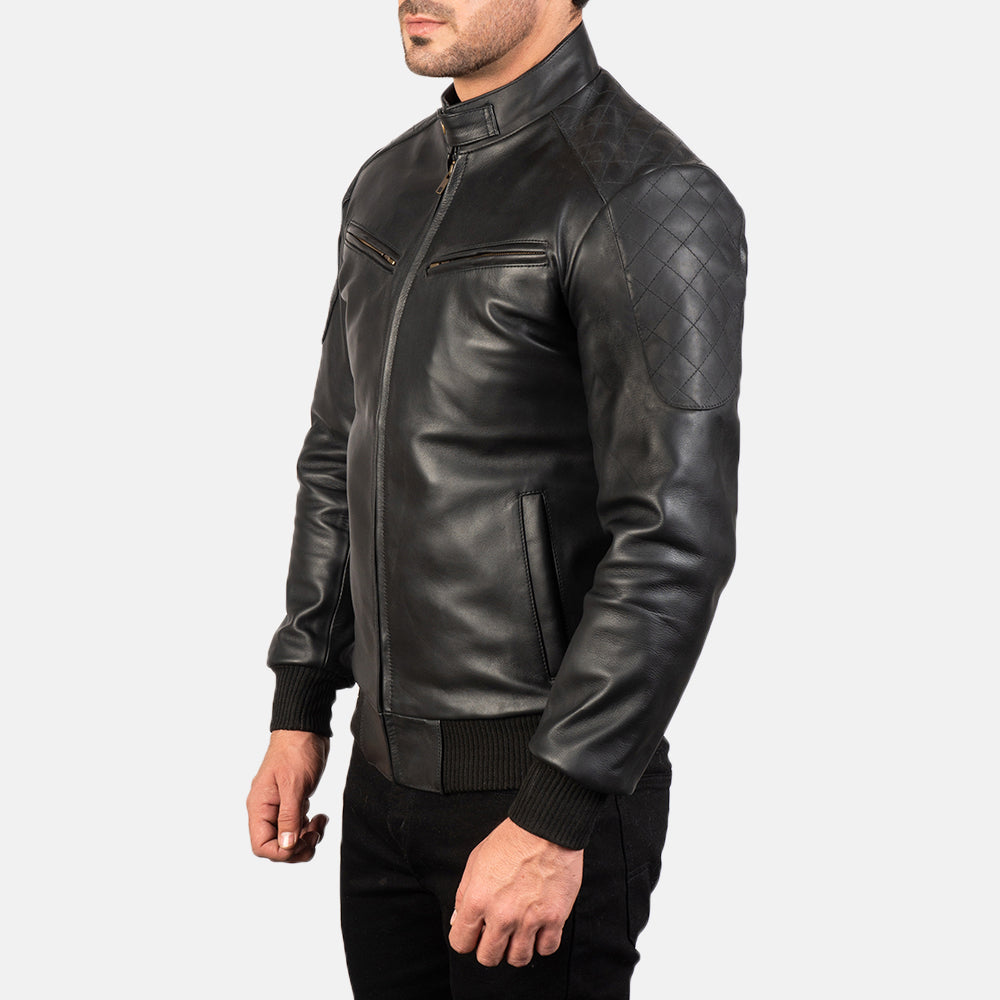 Sven Black Leather Bomber Jacket