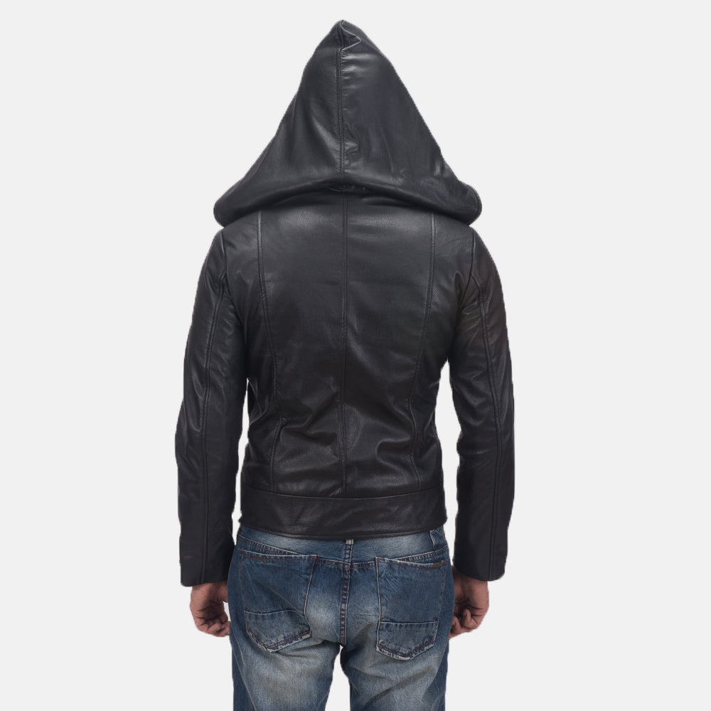 Spratt Black Hooded Leather Jacket - Kualited