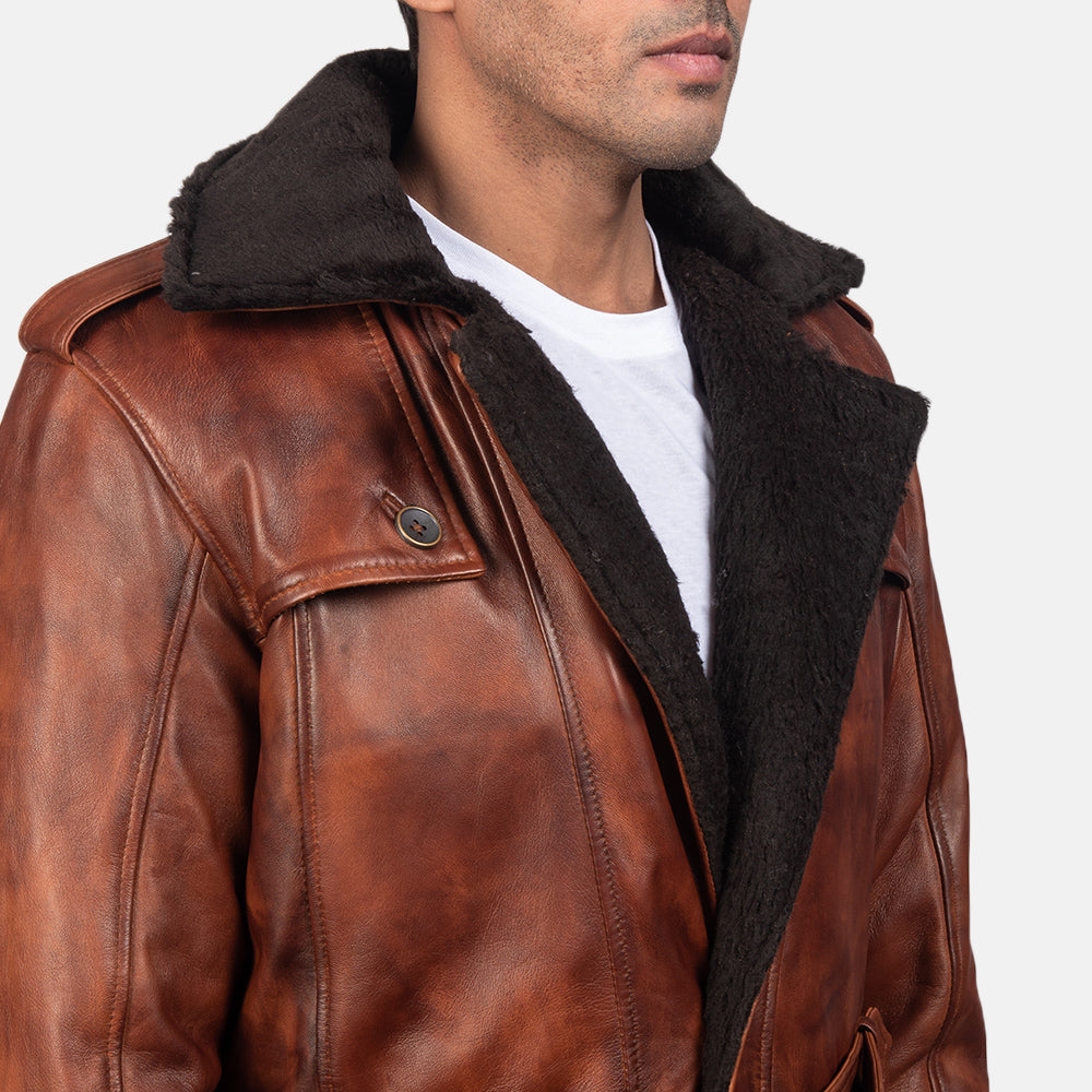 Hunter Distressed Brown Fur Leather Coat