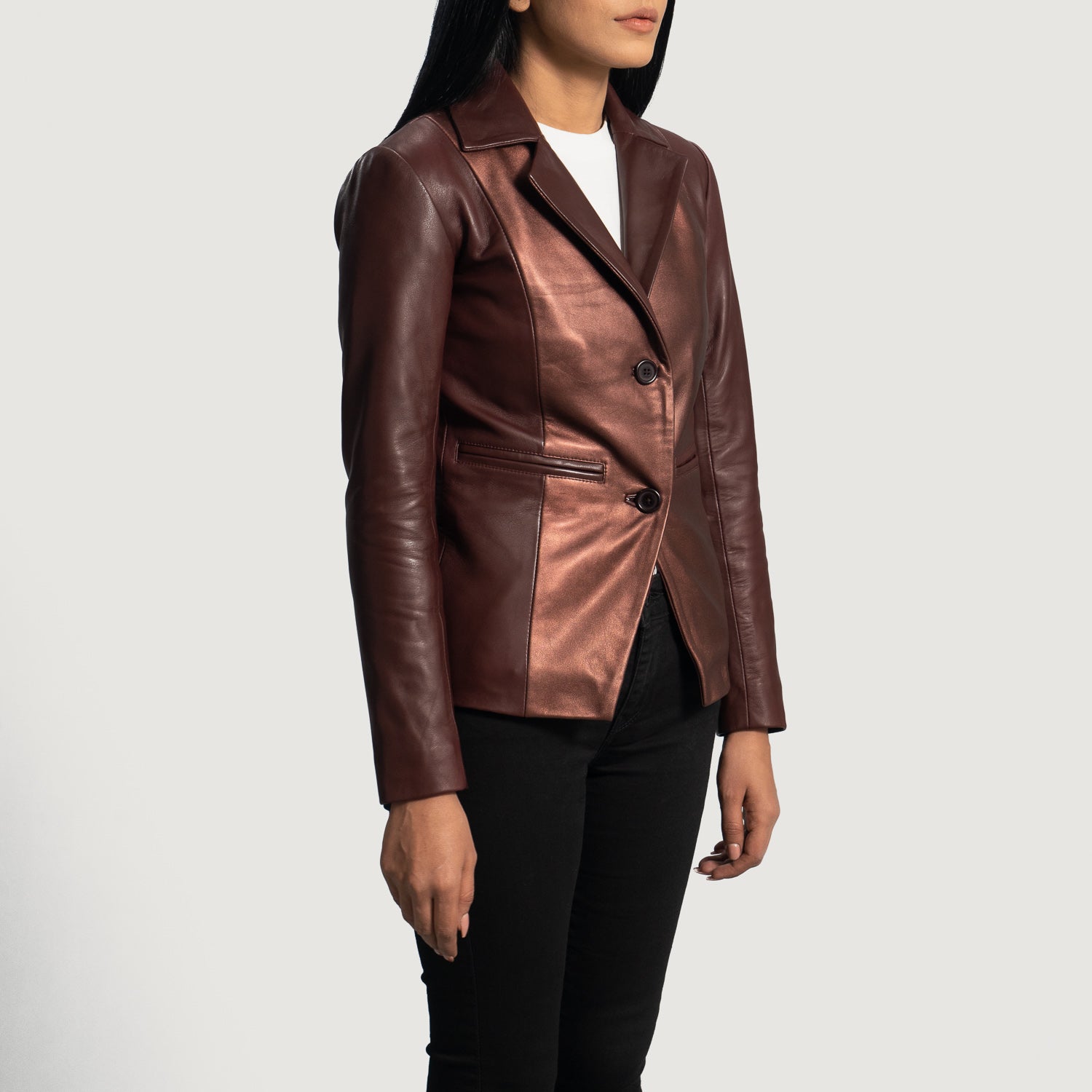 Ruby Metallic Maroon Leather Blazer - Kualited