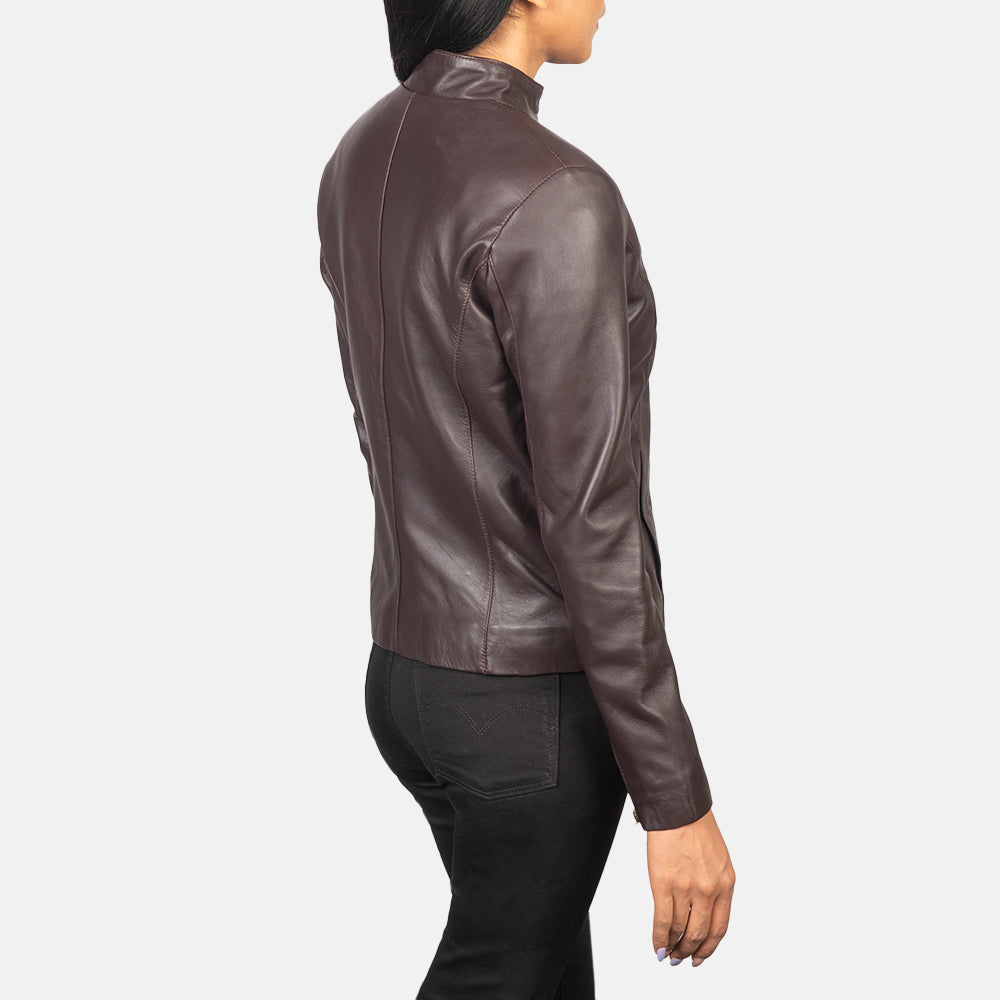 Rumella Maroon Leather Biker Jacket - Kualited