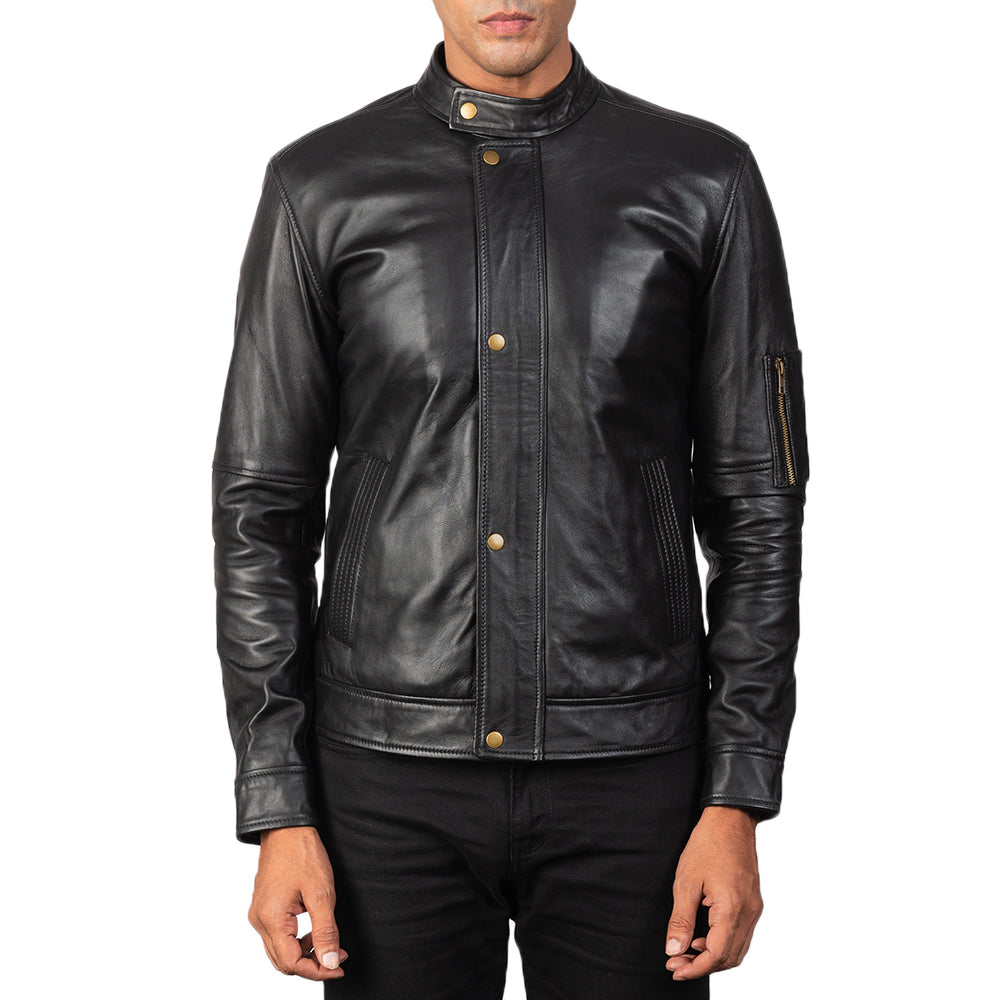 Tea House Black Leather Biker Jacket - Kualited