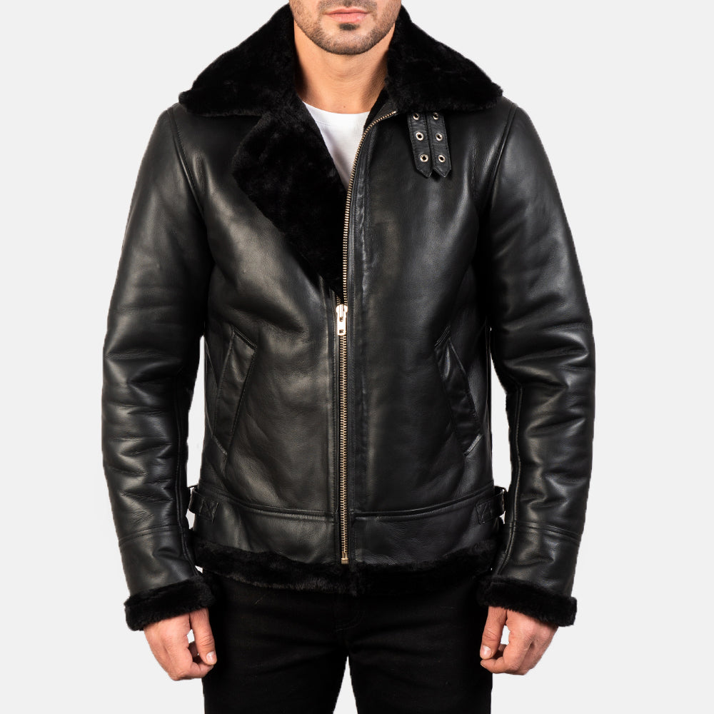 Francis B-3 Black Leather Bomber Jacket - Kualited