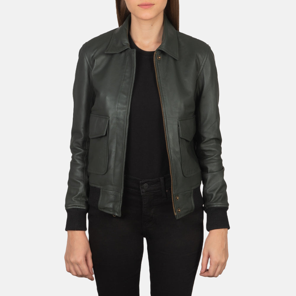 Westa A-2 Green Leather Bomber Jacket - Kualited