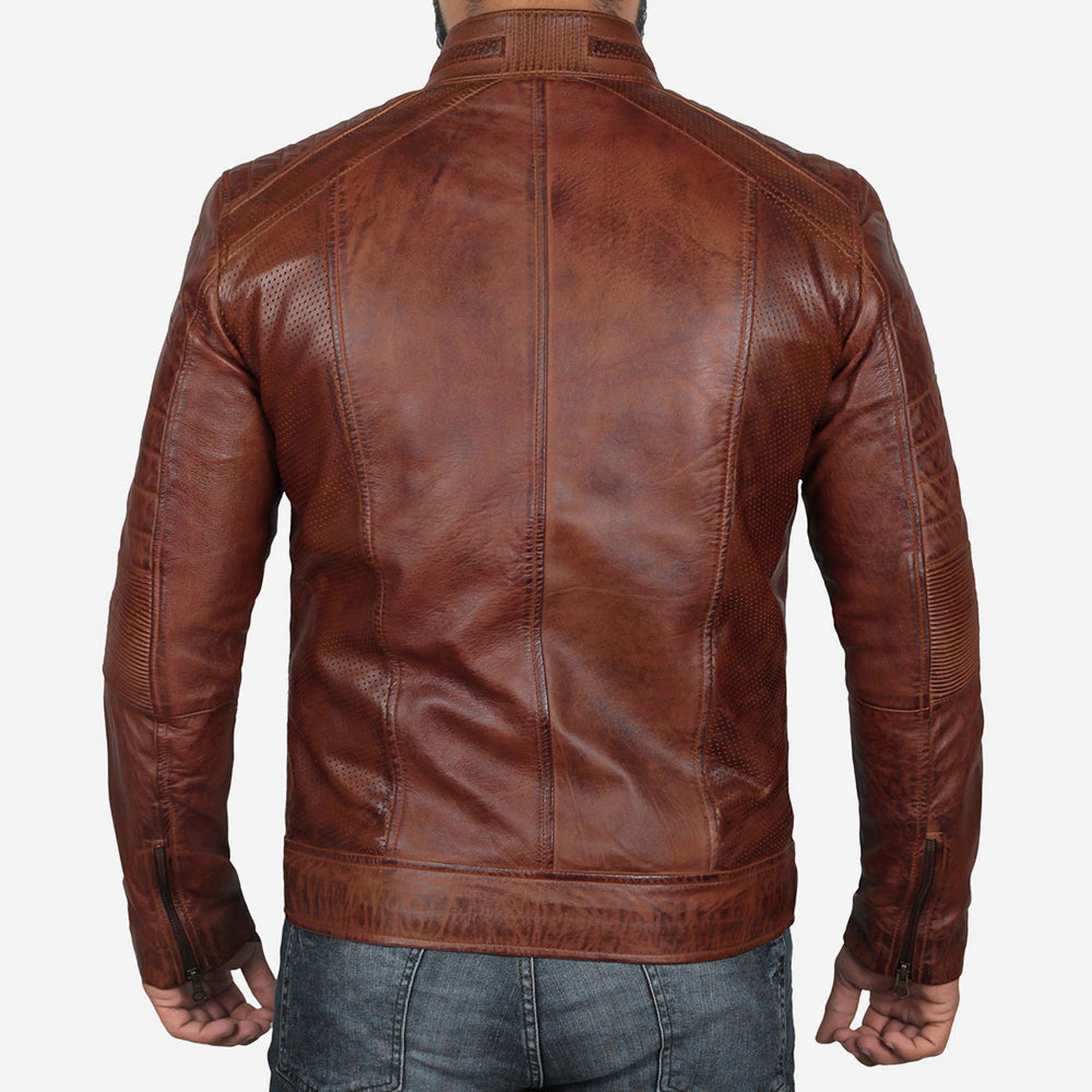 Austin Mens Distressed Brown Leather Cafe Racer Jacket