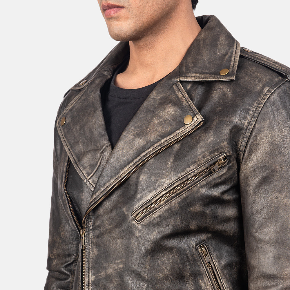 Allaric Alley Distressed Brown Leather Biker Jacket - Kualited