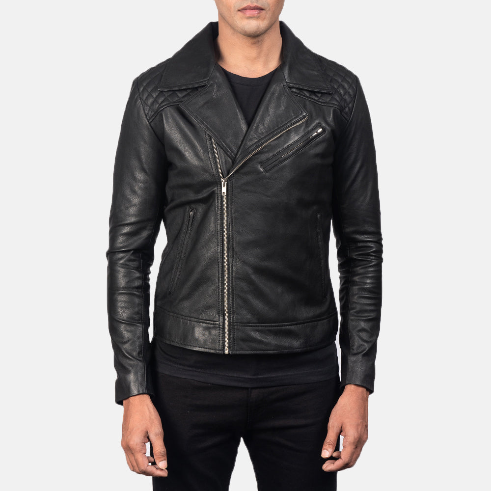 Danny Quilted Black Leather Biker Jacket - Kualited