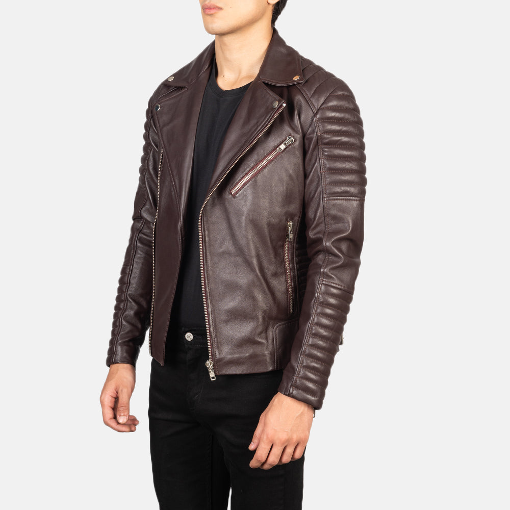 Armand Maroon Leather Biker Jacket - Kualited