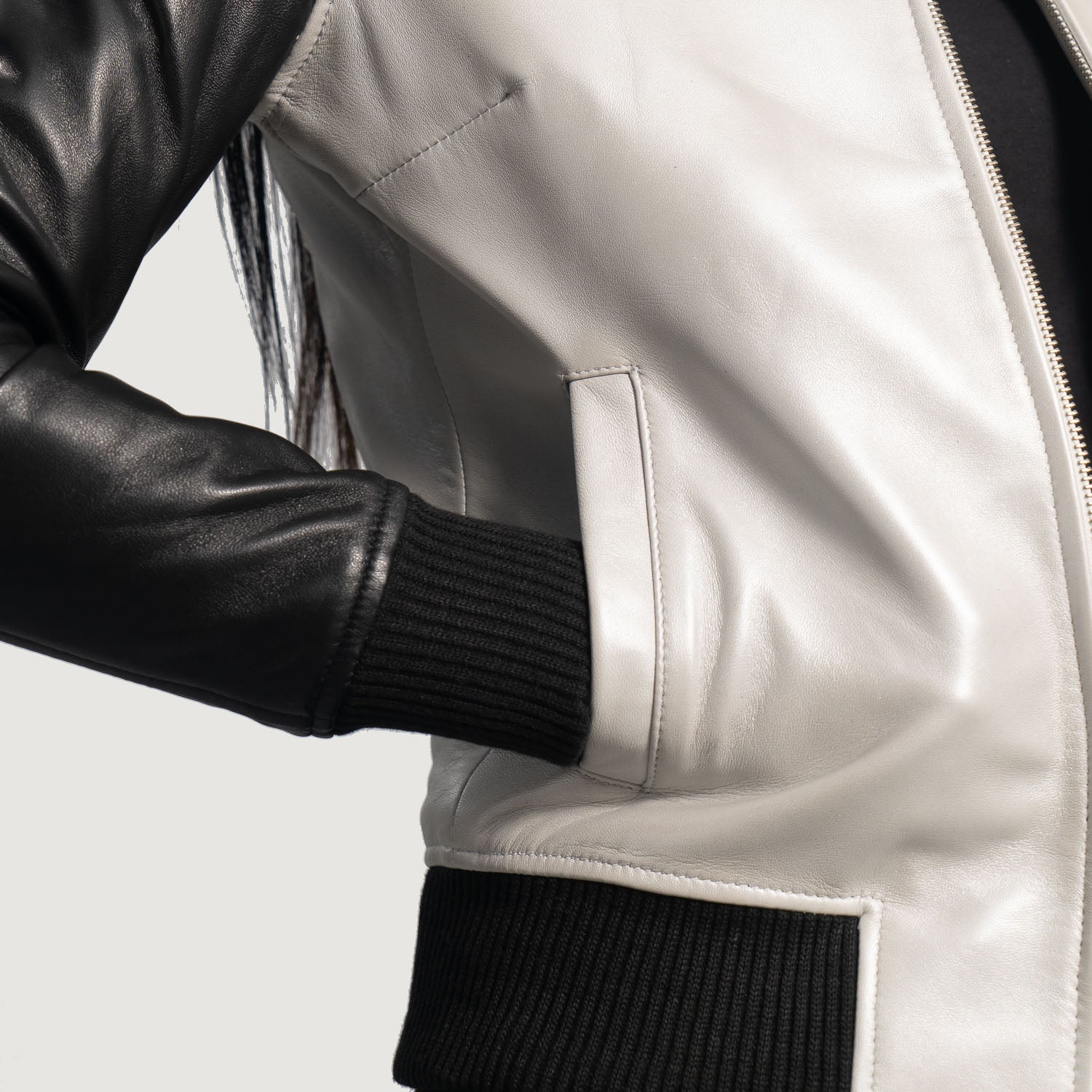 Cole Silver Leather Bomber Jacket - Kualited