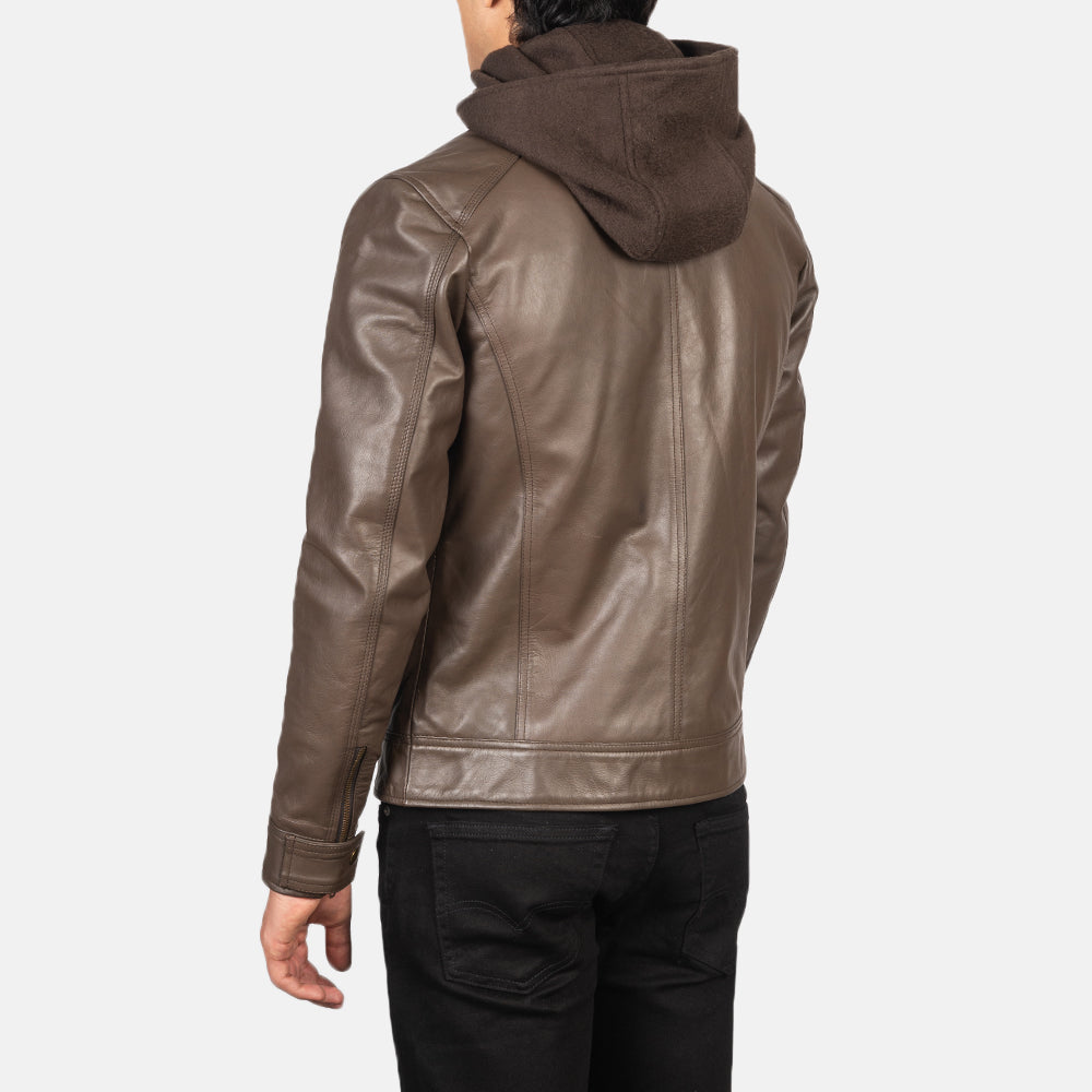 Hector Brown Hooded Leather Biker Jacket - Kualited