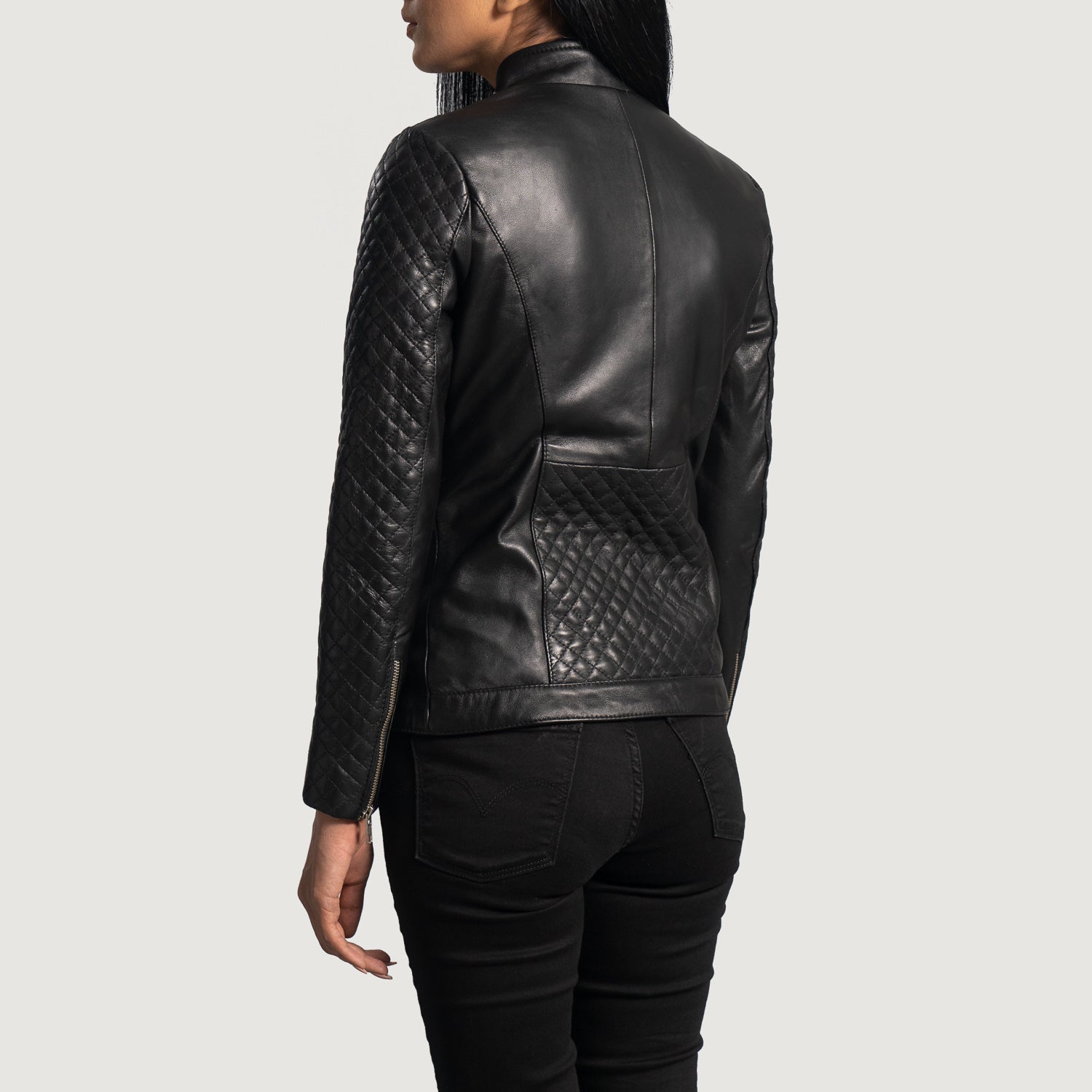 Orient Grain Quilted Black Leather Biker Jacket - Kualited