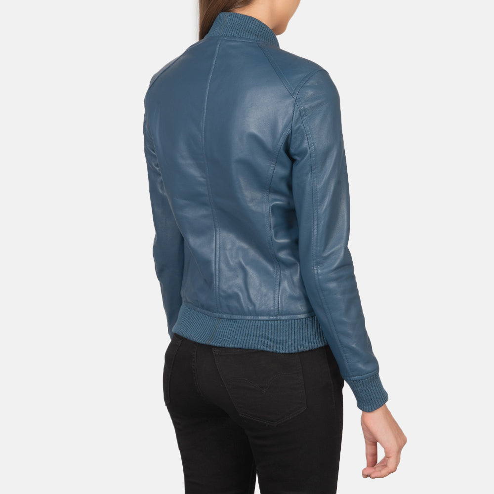 Bliss Blue Leather Bomber Jacket