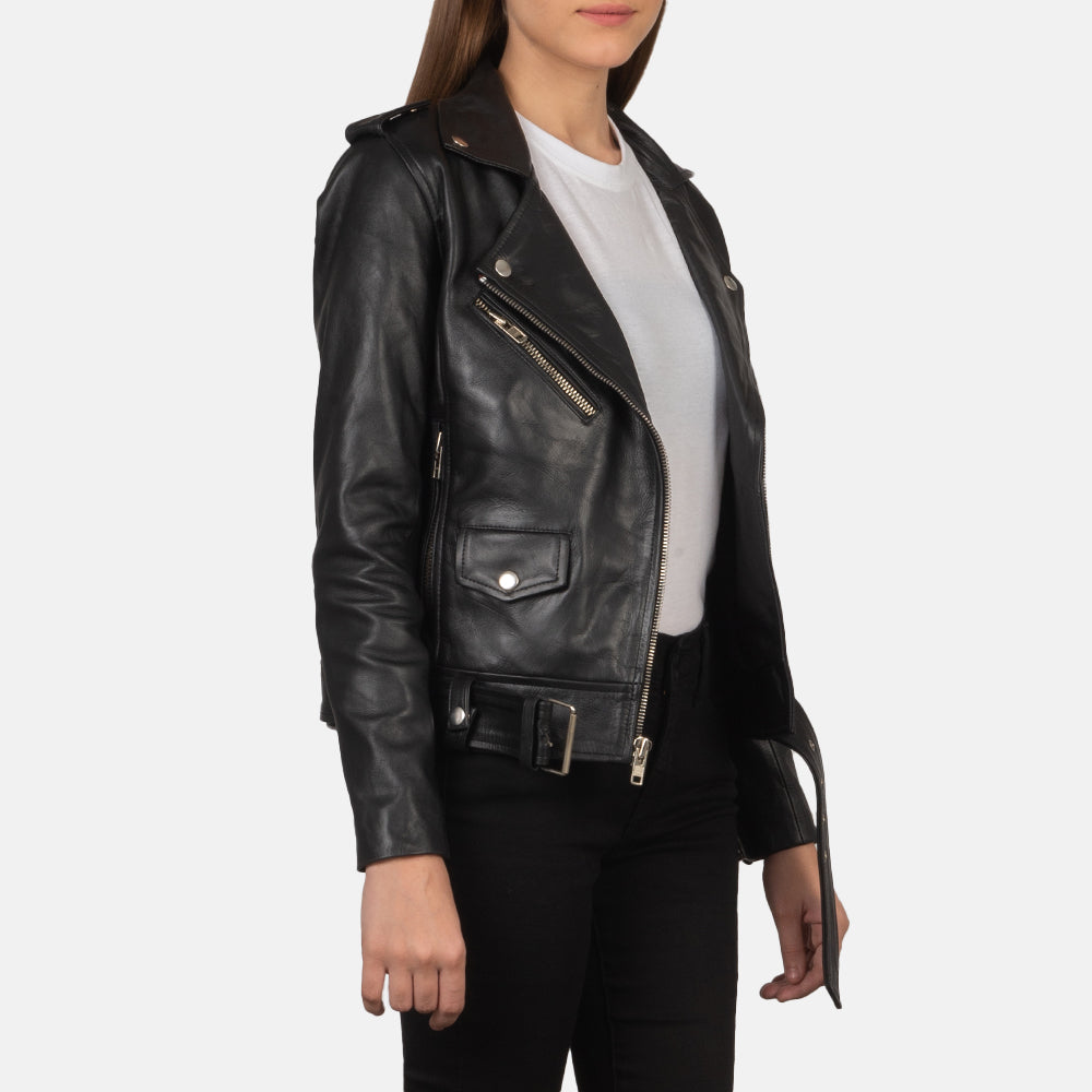 Alison Black Leather Biker Jacket - Kualited