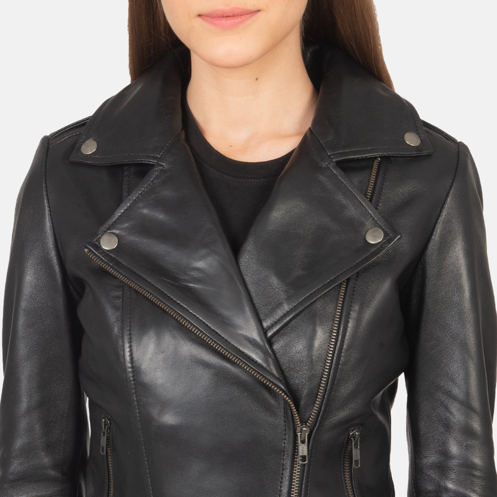 Flashback Black Leather Biker Jacket - Kualited