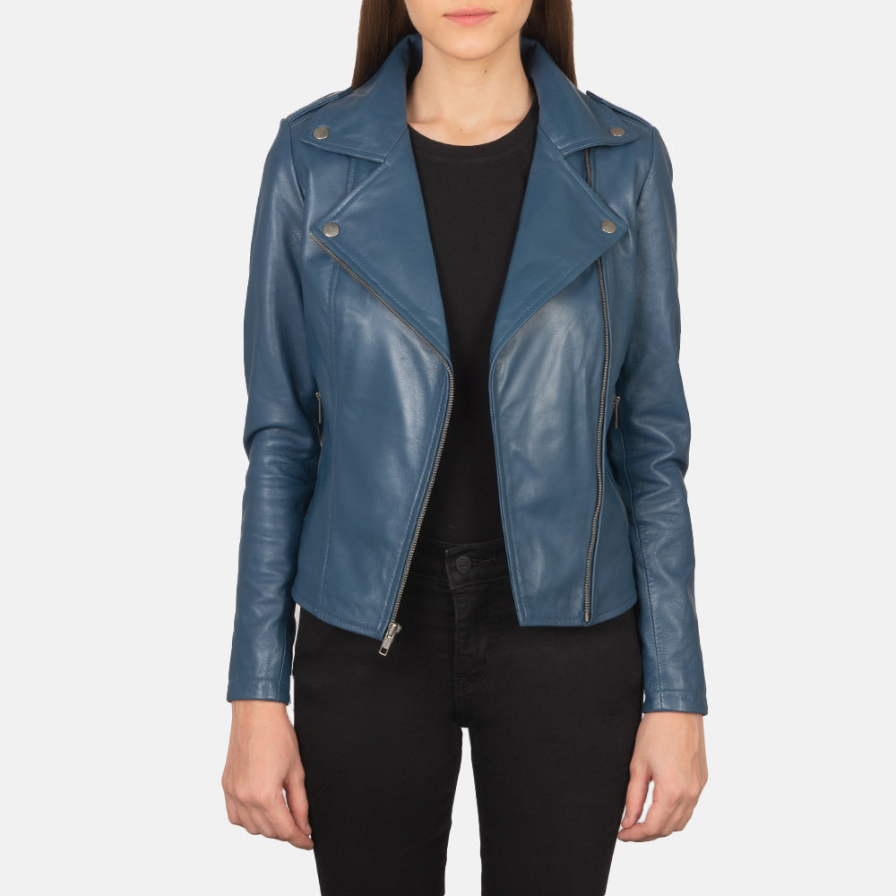 Flashback Blue Leather Biker Jacket - Kualited