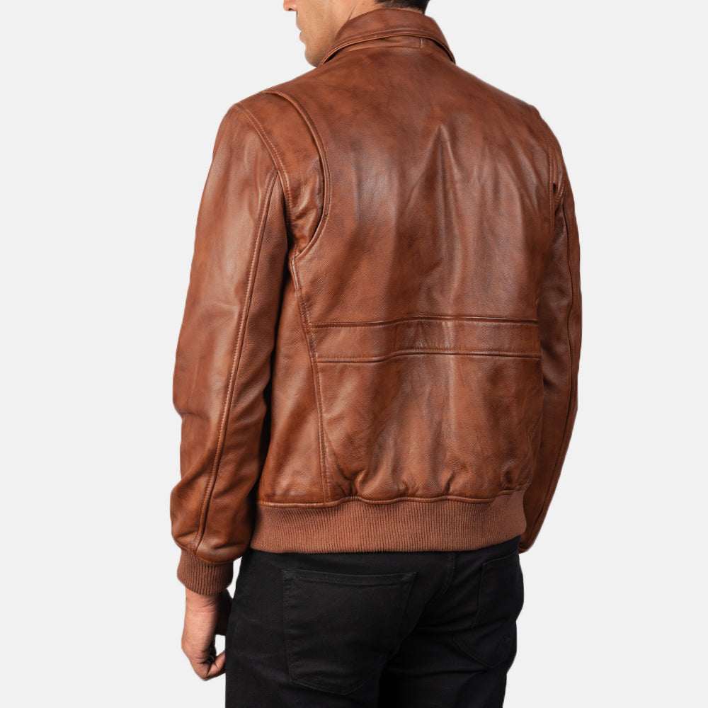 Coffmen Brown A2 Leather Bomber Jacket - Kualited