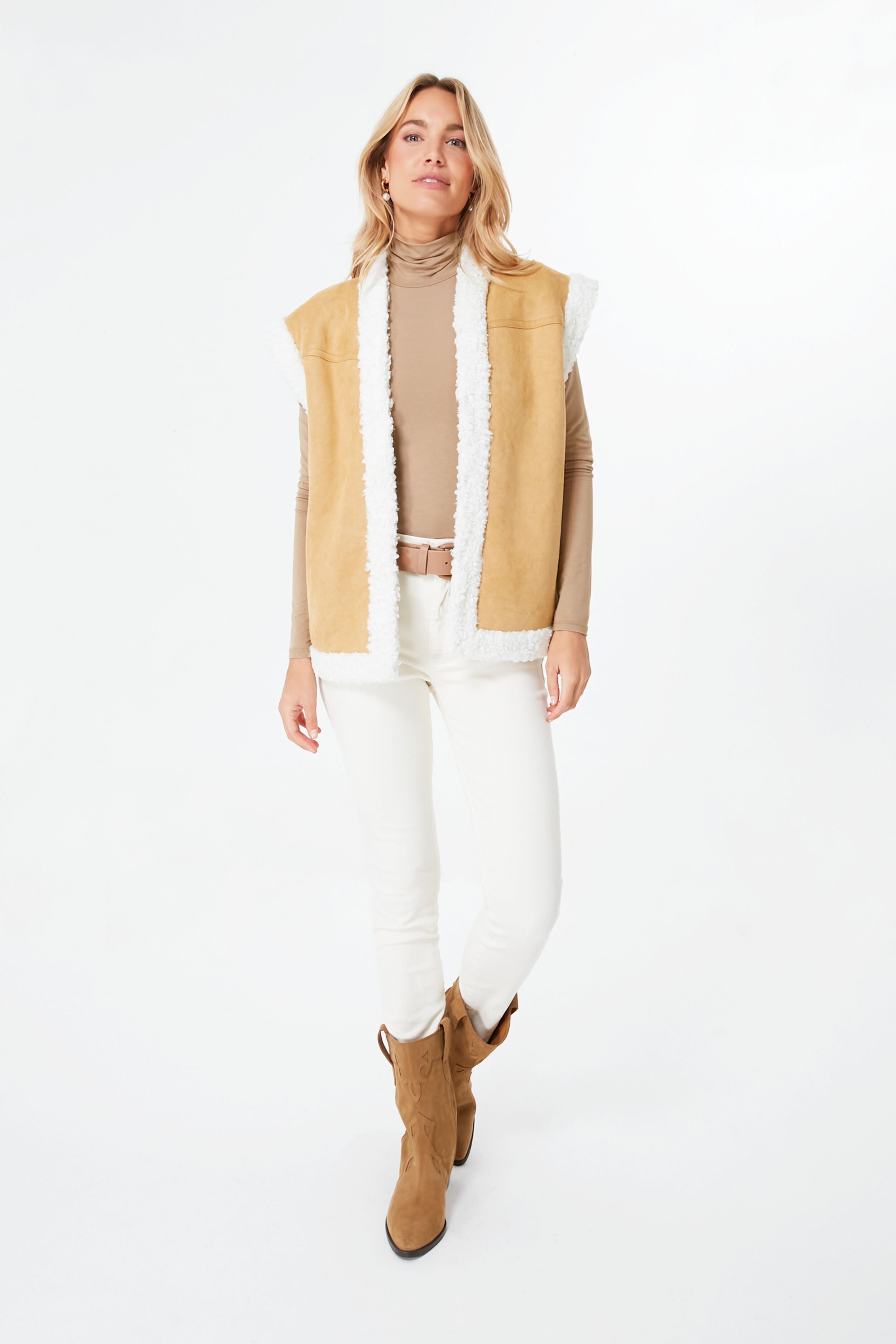 Tan Shearling Crosby Vest