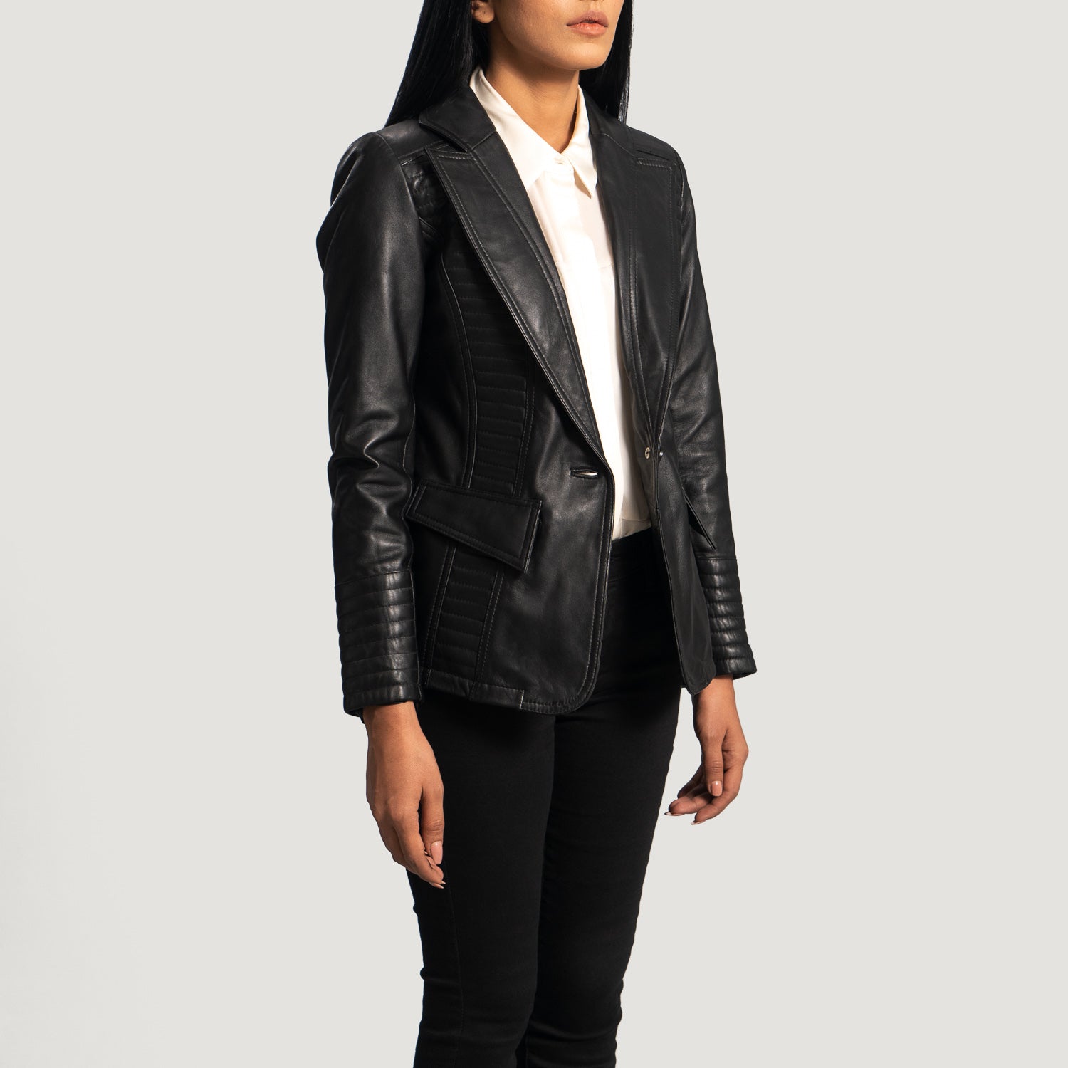 Selina Black Leather Blazer - Kualited