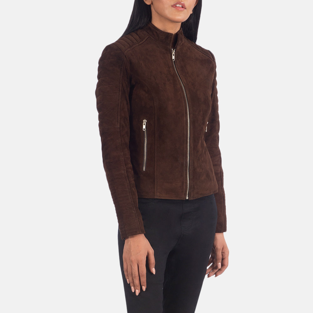 Adalyn Quilted Mocha Suede Biker Jacket - Kualited