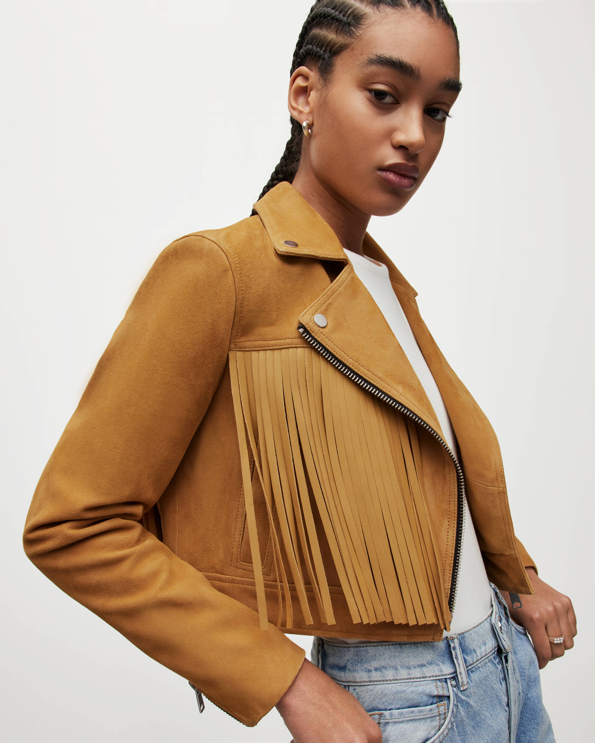 Elora Cropped Suede Biker Jacket