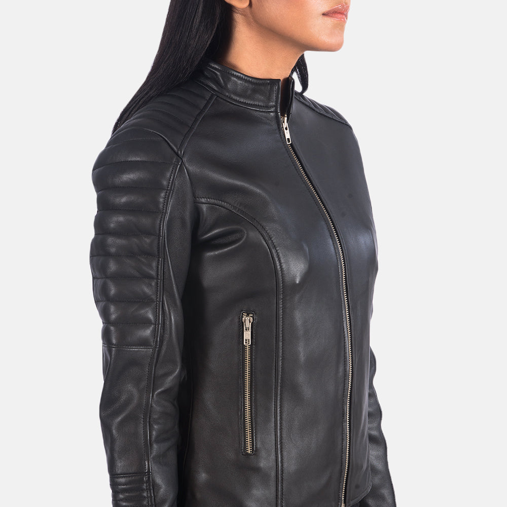 Adalyn Quilted Black Leather Biker Jacket - Kualited