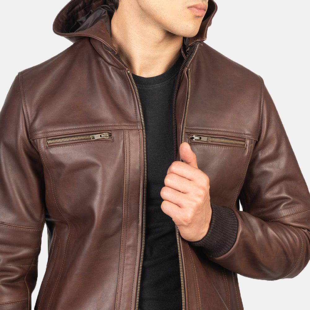 Bouncer Biz Brown Leather Bomber Jacket - Kualited