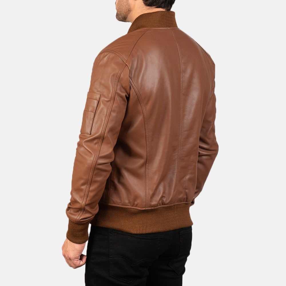 Bomia Ma-1 Brown Leather Bomber Jacket - Kualited