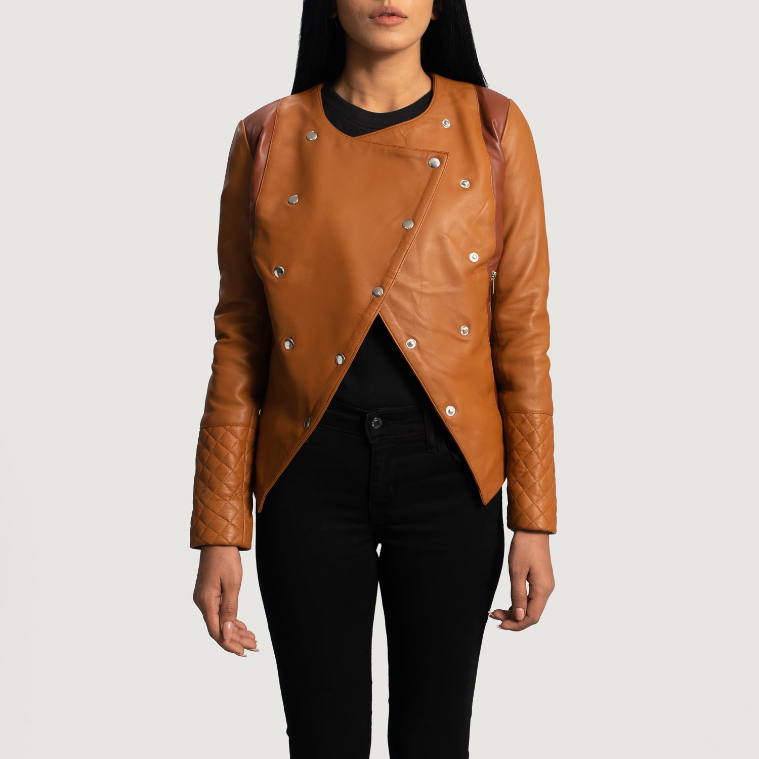 County Tan Overlap Leather Biker Jacket