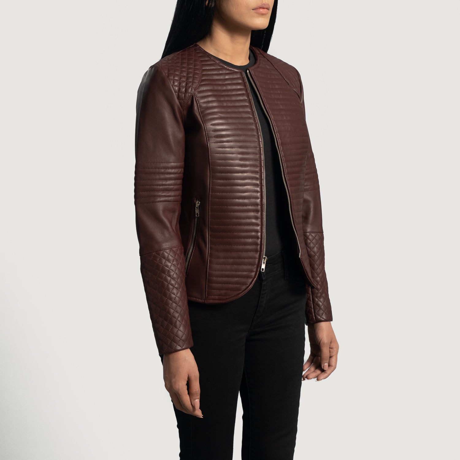 Nexi Quilted Maroon Leather Jacket - Kualited