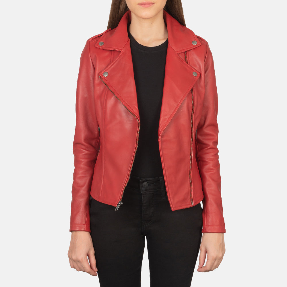 Flashback Red Leather Biker Jacket - Kualited