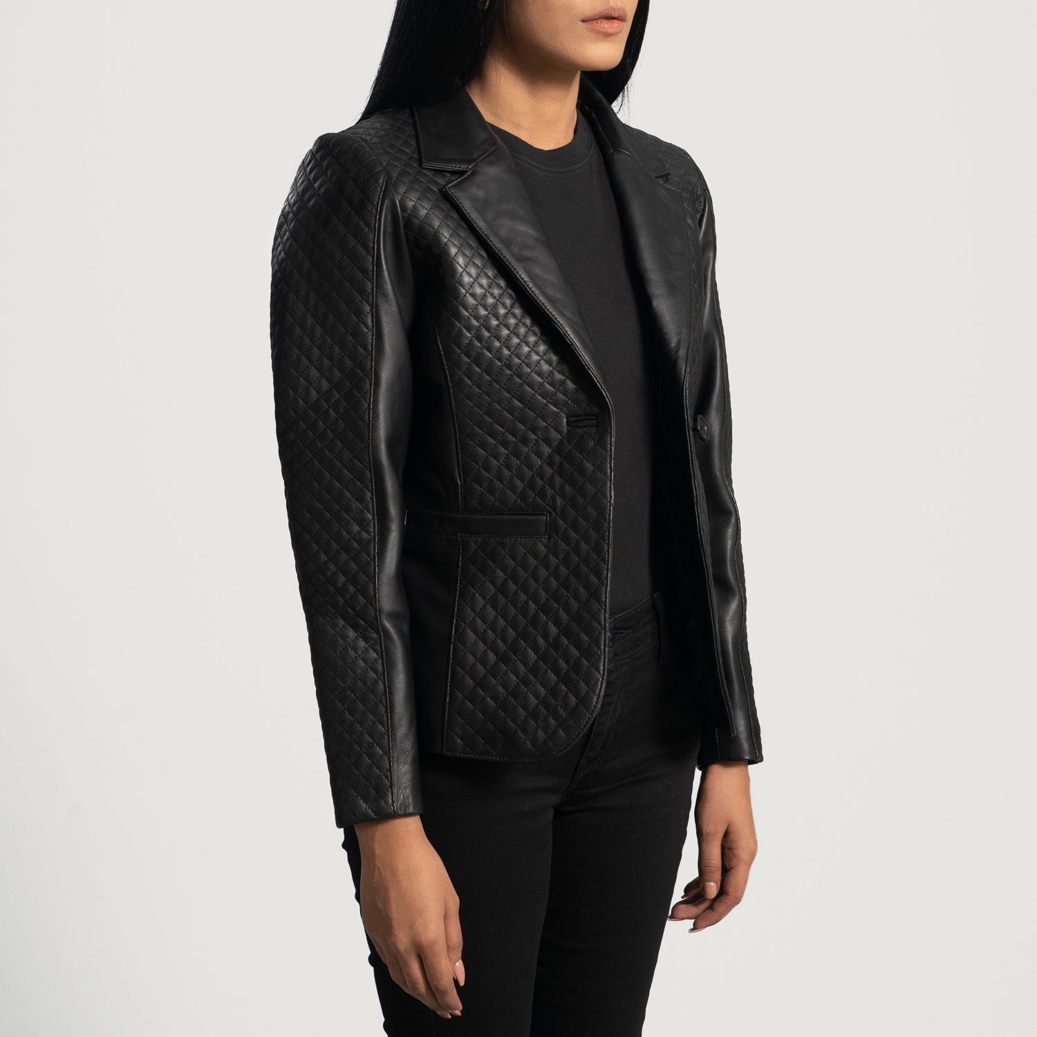 Cora Quilted Black Leather Blazer - Kualited