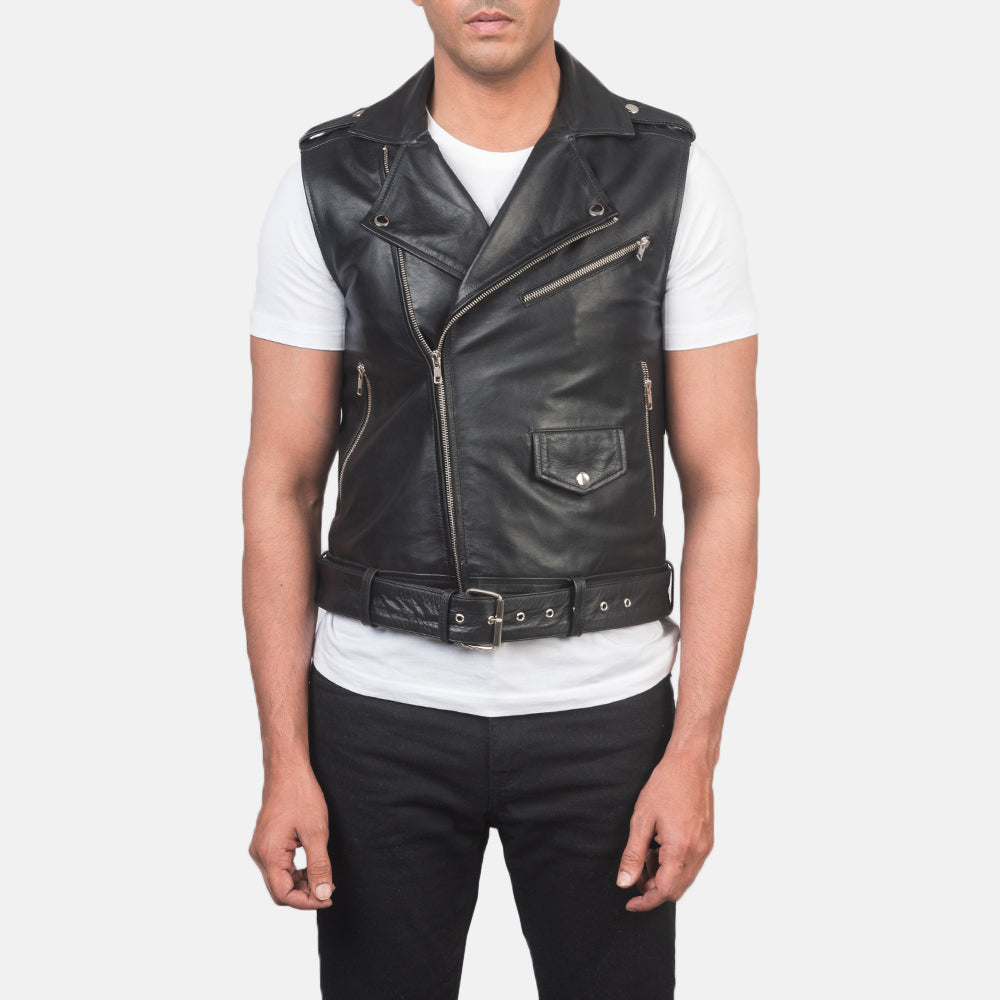 Sullivan Black Leather Biker Vest