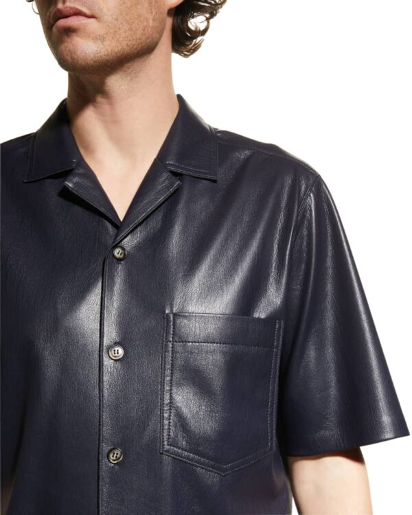 Men’s Black Half Sleeves Genuine Leather Shirt - Kualited