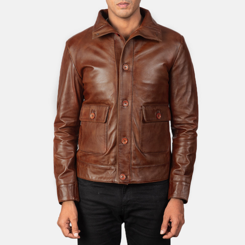 Columbus Brown Leather Bomber Jacket - Kualited