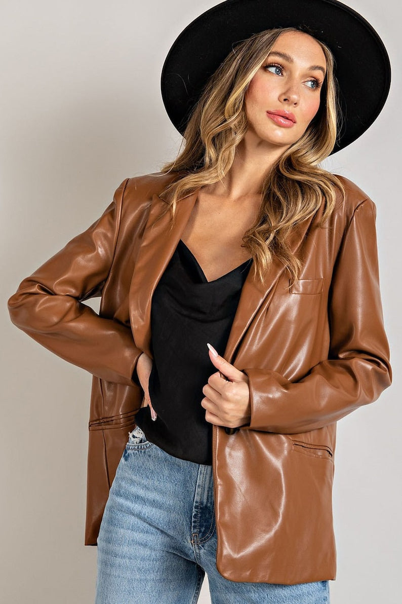 Women Brown Leather Blazer