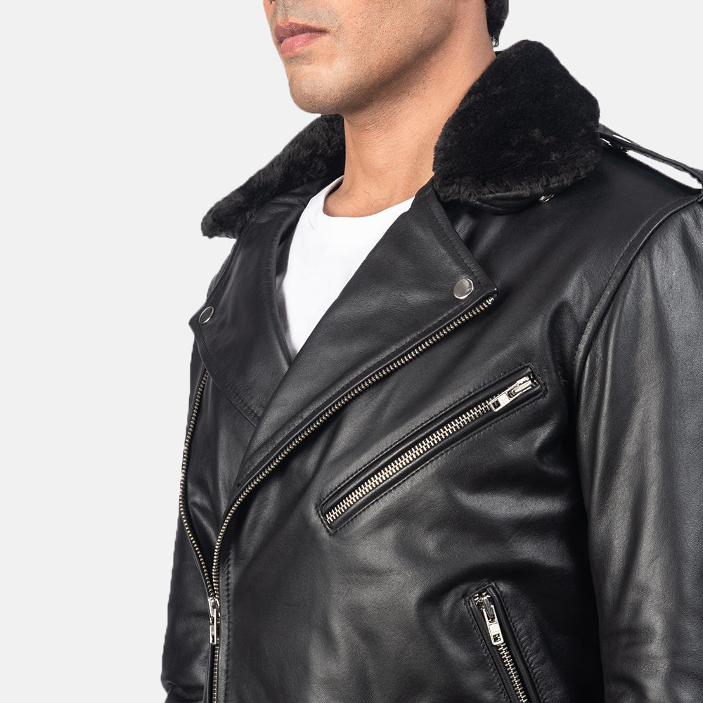 Furton Black Leather Biker Jacket - Kualited