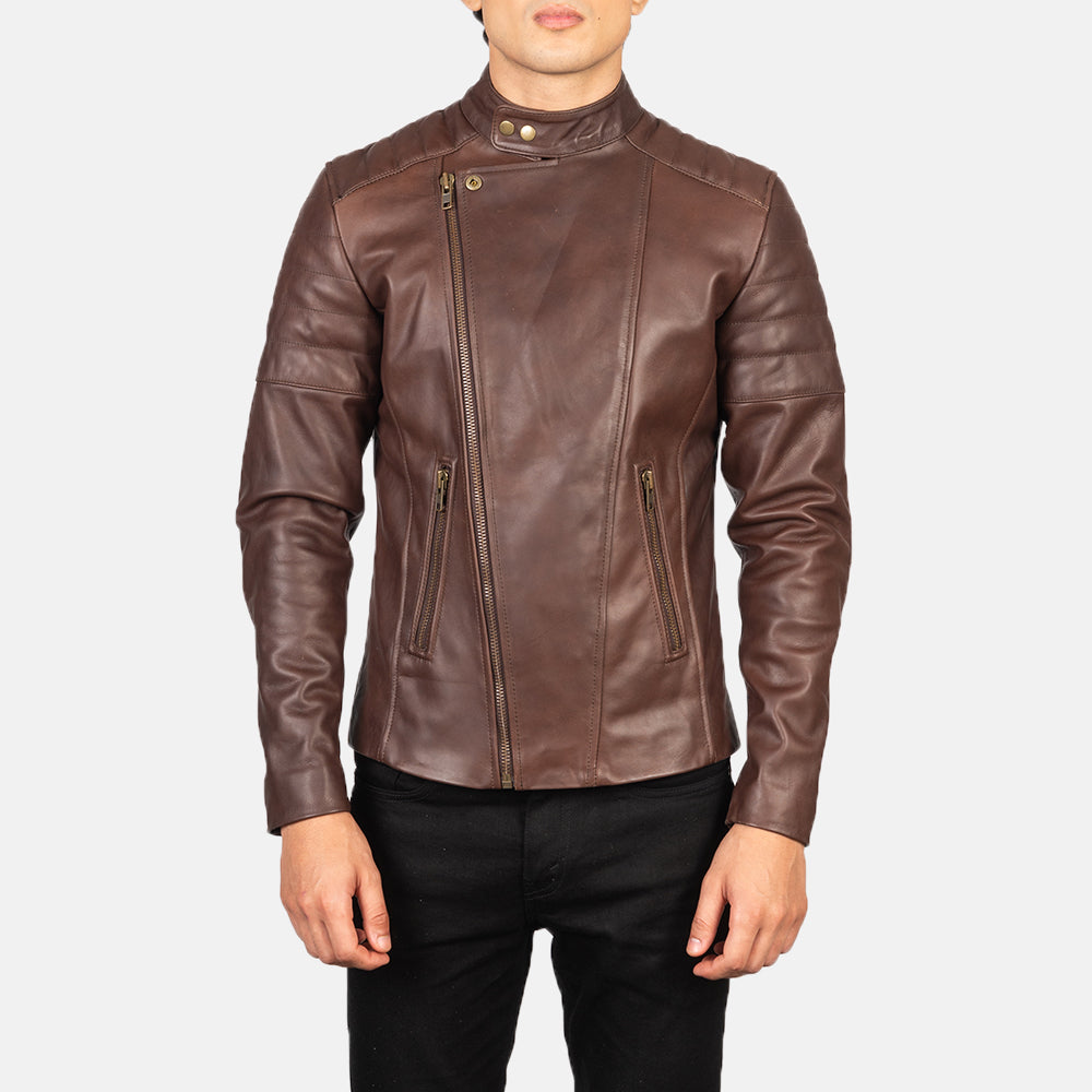 Faisor Brown Leather Biker Jacket - Kualited