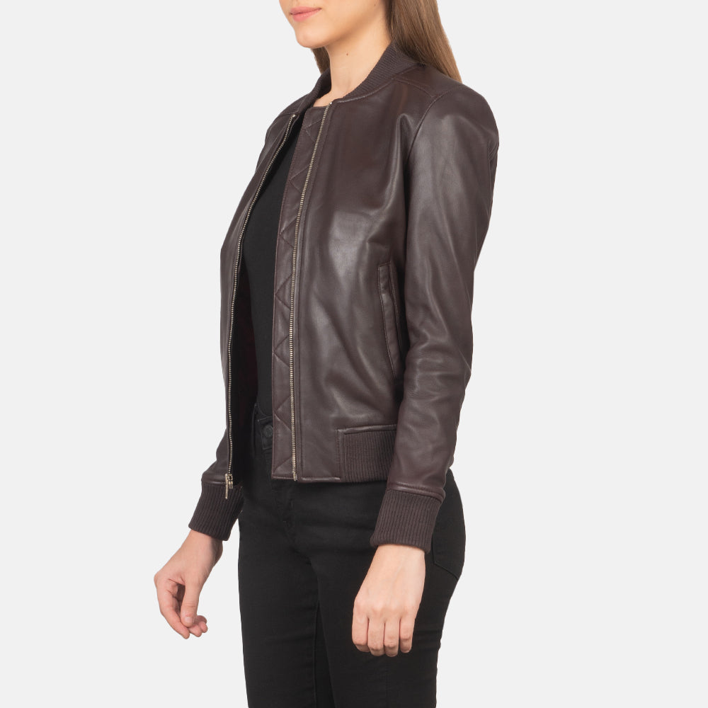 Bliss Maroon Leather Bomber Jacket - Kualited