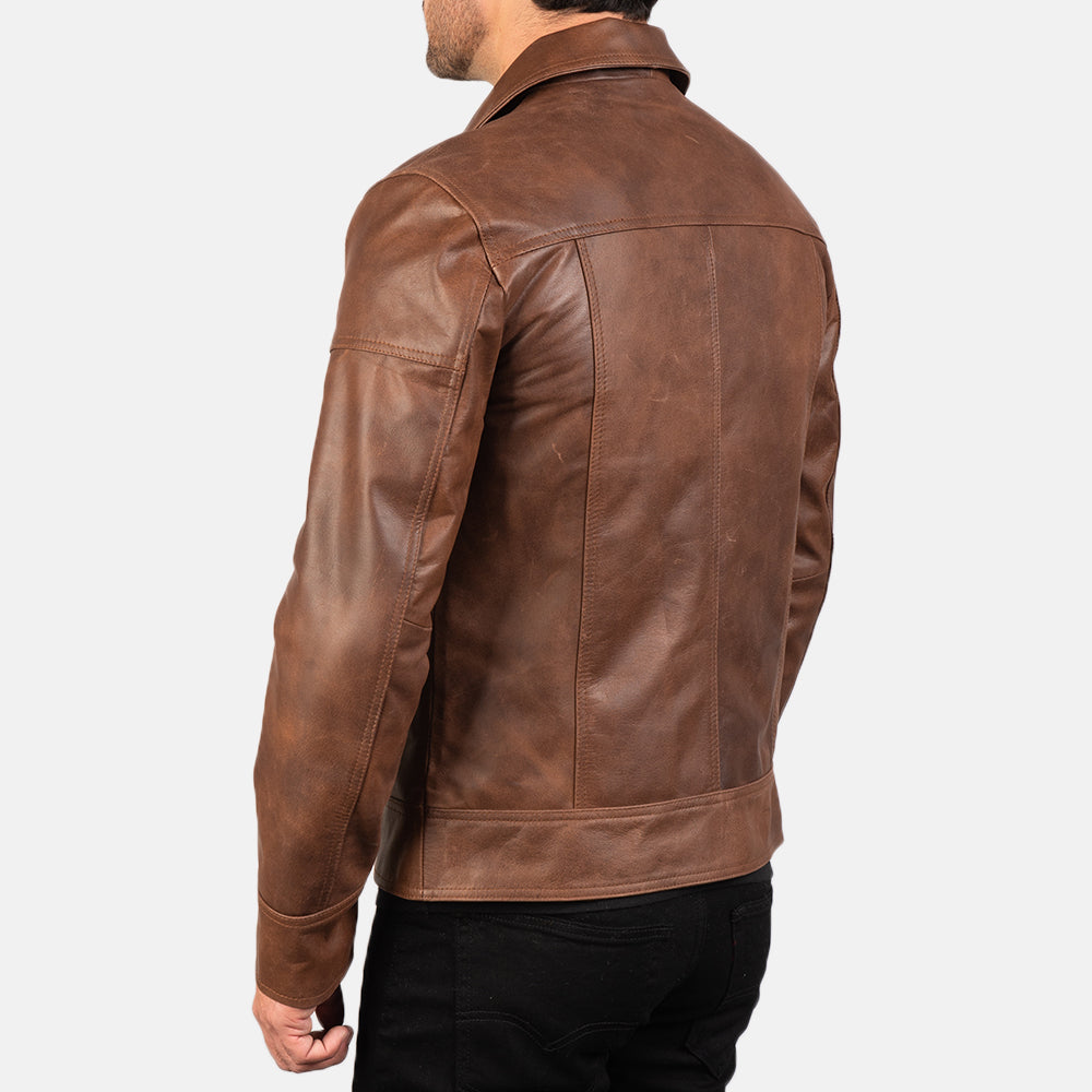 Lavendard Brown Leather Biker Jacket - Kualited