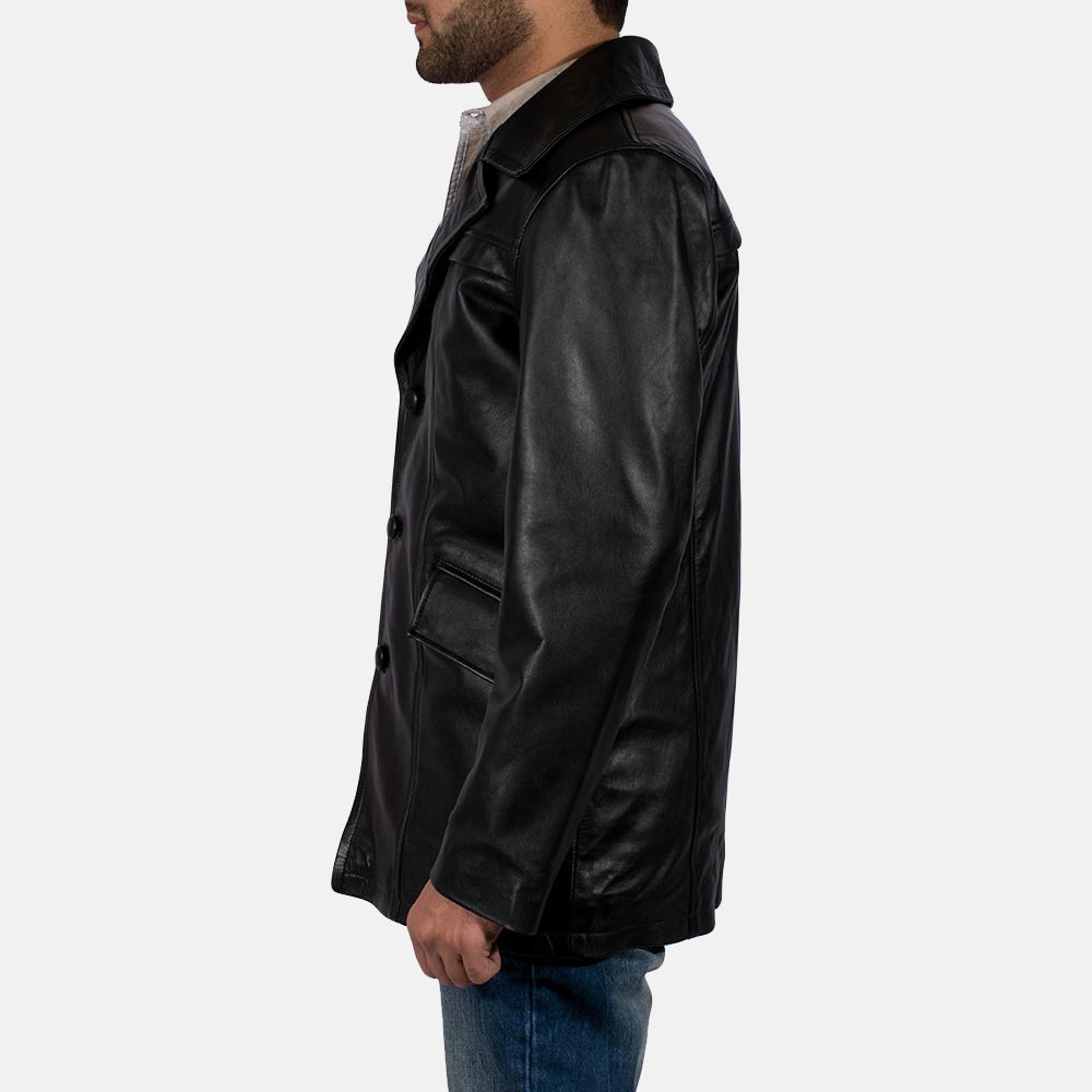 Brawnton Black Leather Coat