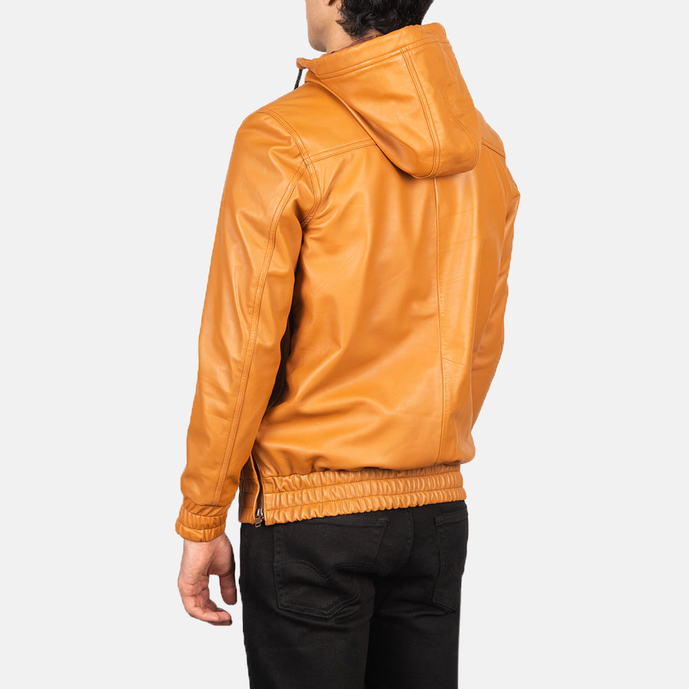 Kenton Hooded Brown Leather Pullover Jacket - Kualited