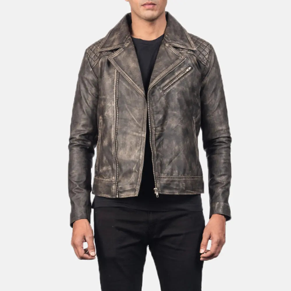 Danny Quilted Brown Leather Biker Jacket - Kualited