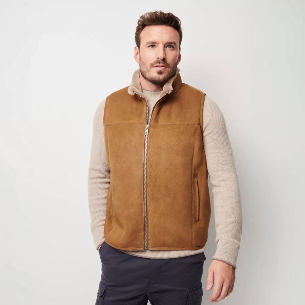 Heath Shearling Sheepskin Vest (DARK CAMEL)