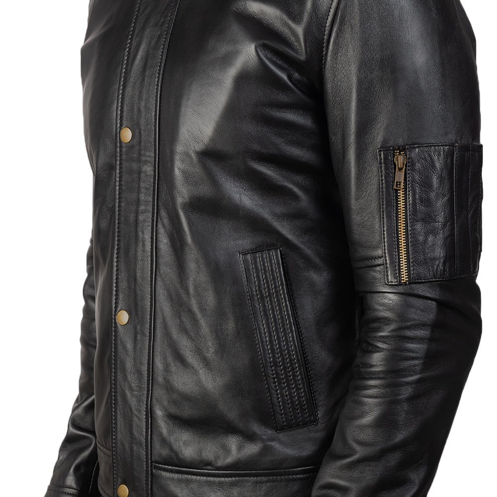 Tea House Black Leather Biker Jacket - Kualited