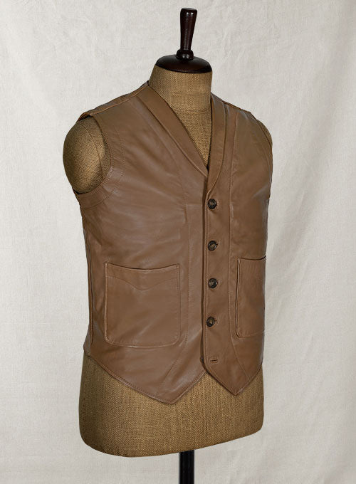 Men’s Brown Leather Biker Vest - Kualited