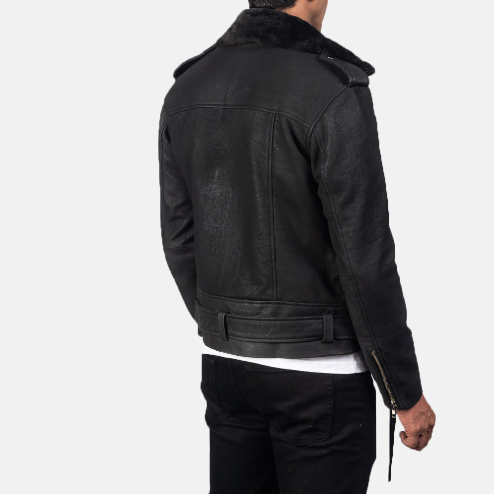 Furton Disressed Black Leather Biker Jacket