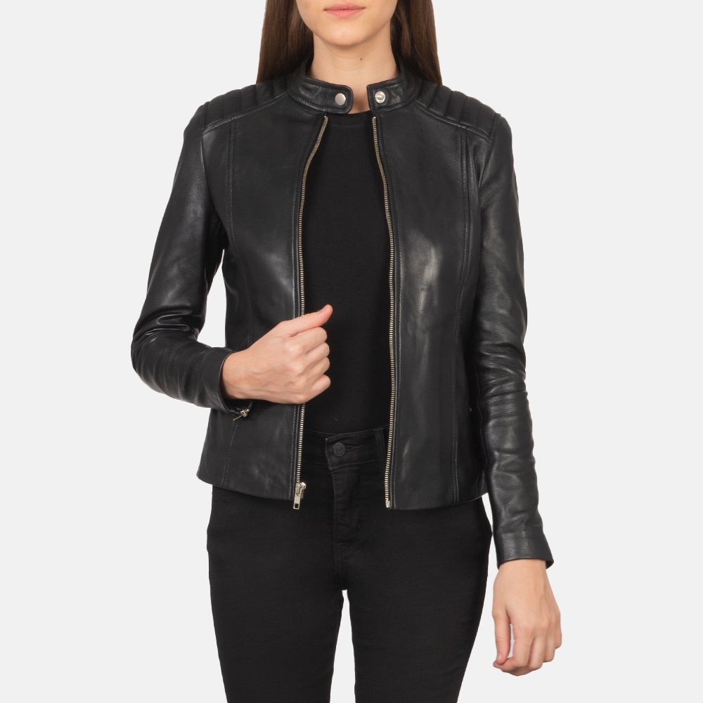 Kelsee Black Leather Biker Jacket