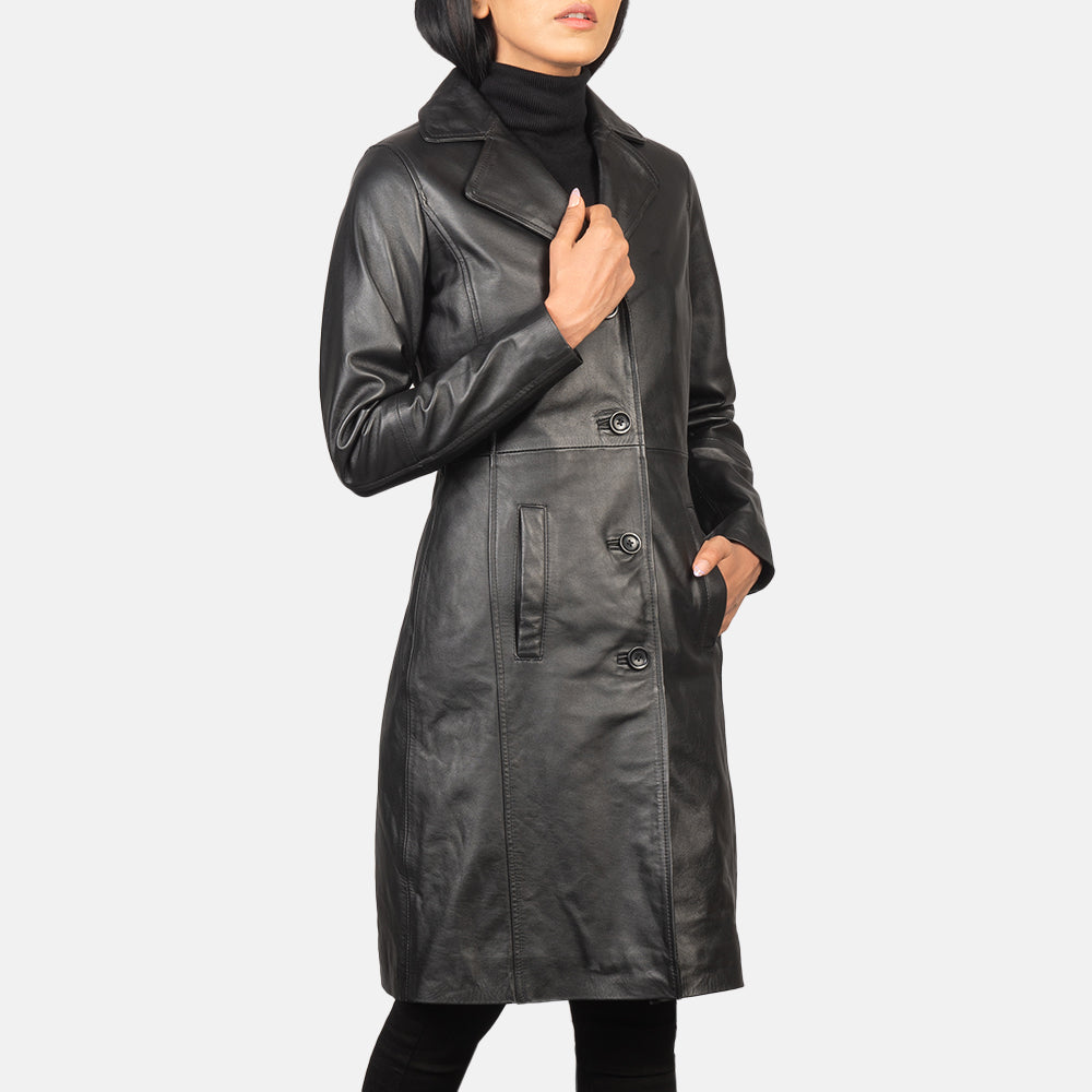 Alexis Black Single Breasted Leather Coat - Kualited