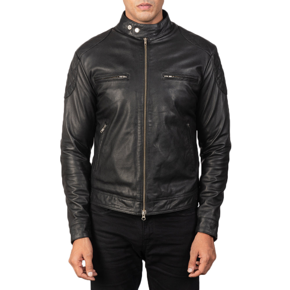 Gatsby Black Leather Biker Jacket - Kualited